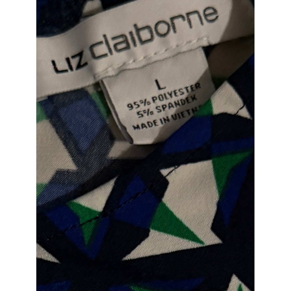 Liz Claiborne Blouse Women L Blue Green EUC Geometric Sleeveless Shell - Picture 2 of 5